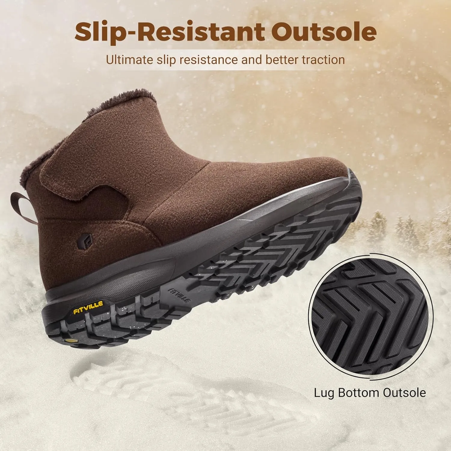 FitVille Mens Wide Winter Boots Thick Fur Lined Boots Lightweight Winter Wide Width Boots Outdoor Mens Snow Boots