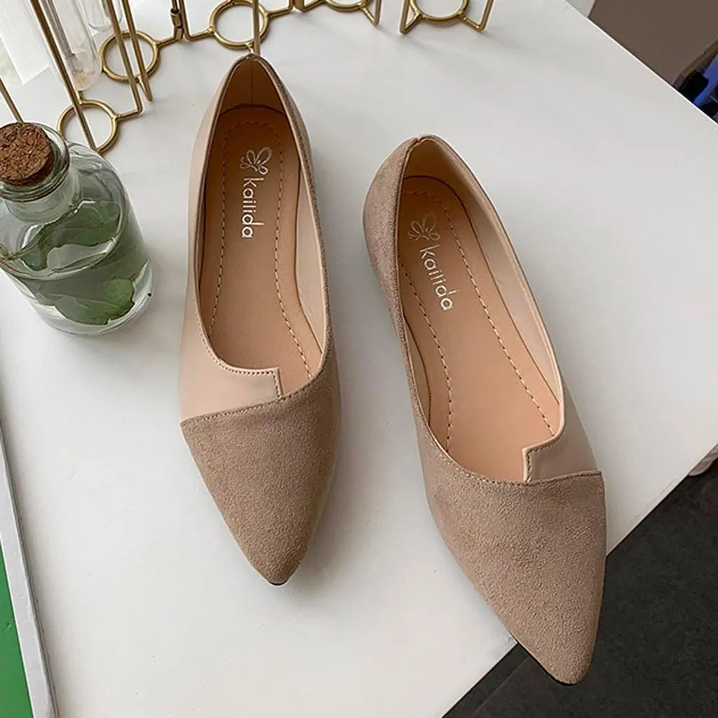 Flats for Women Pointed Toe Slip On Shoes Comfortable Flat Shoes Suede Ballet Flats Dress Shoe