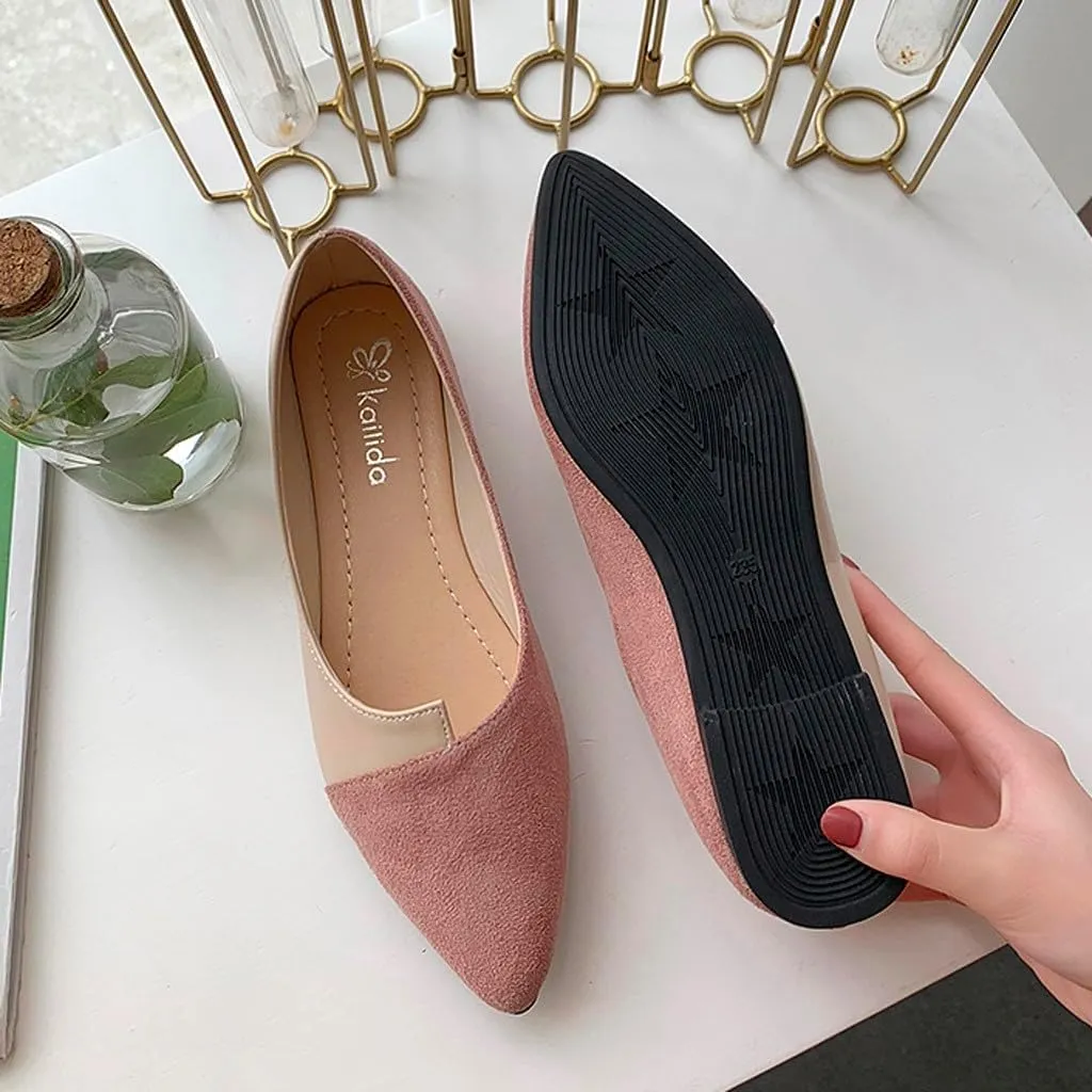 Flats for Women Pointed Toe Slip On Shoes Comfortable Flat Shoes Suede Ballet Flats Dress Shoe