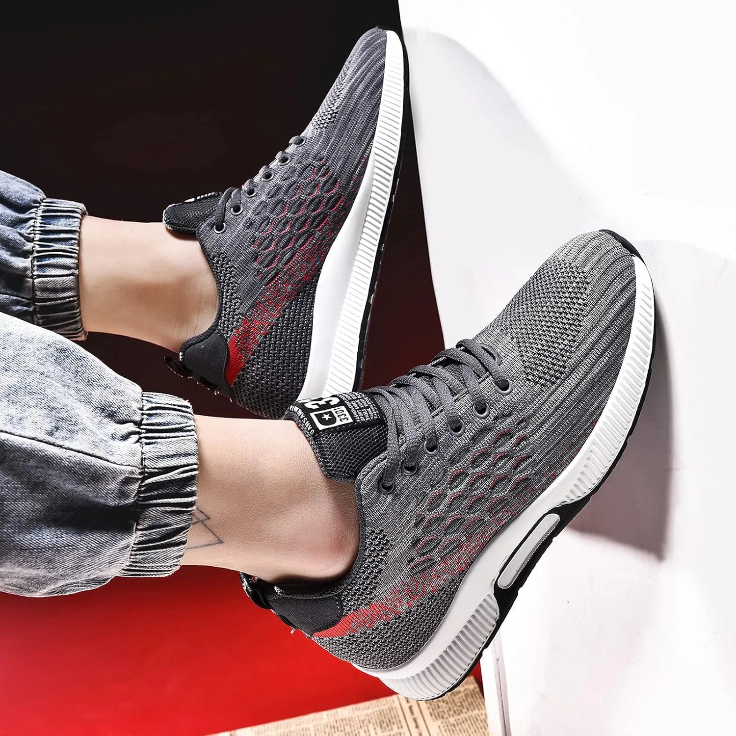 FLIOZY Elevator Sneakers 2.36 Inches Men's Invisible Height Increasing Elevator Shoes Lace up Sports Sneakers Casual Walking Shoes