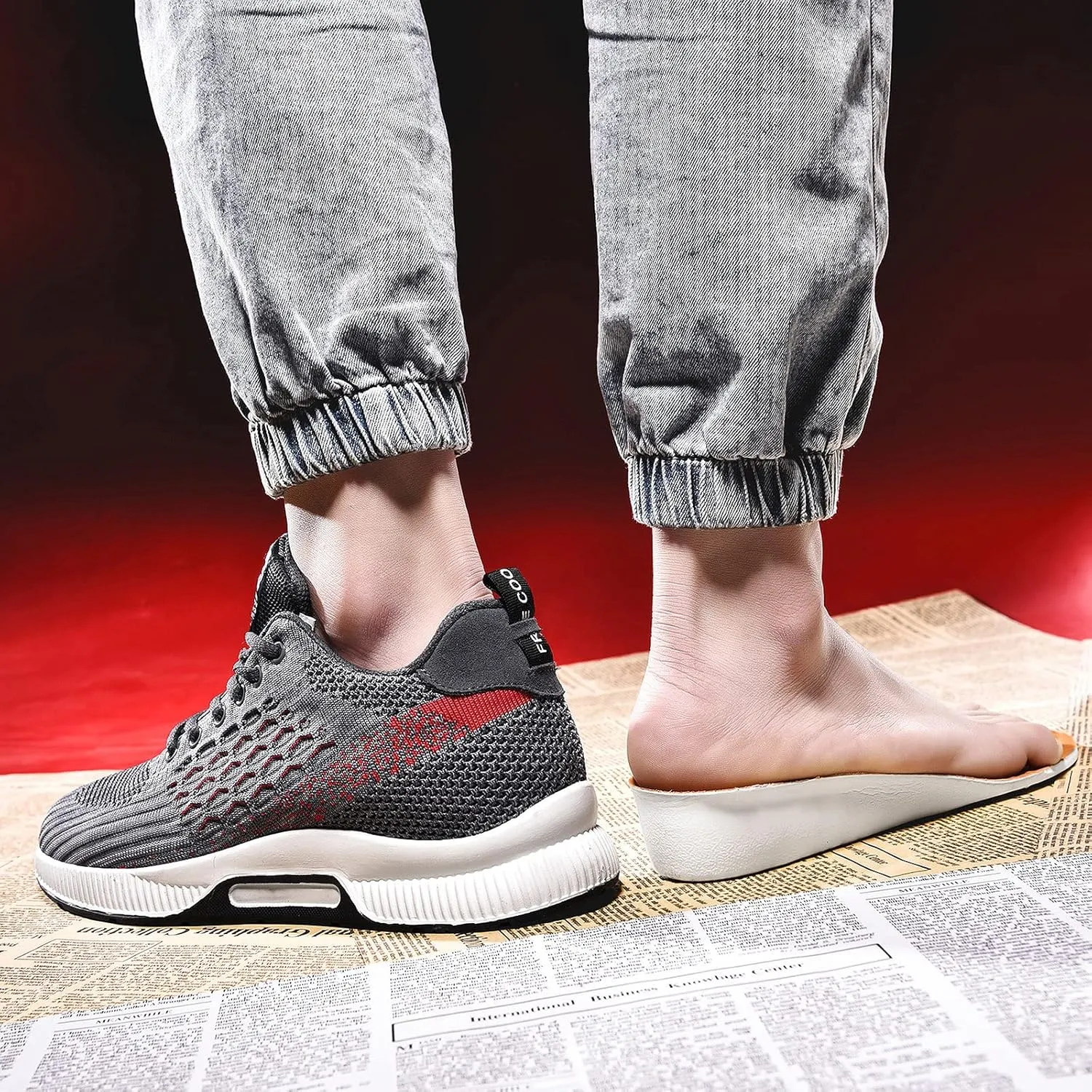 FLIOZY Elevator Sneakers 2.36 Inches Men's Invisible Height Increasing Elevator Shoes Lace up Sports Sneakers Casual Walking Shoes