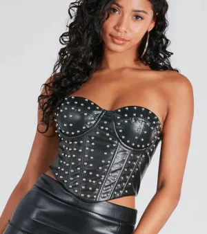 Found A Stud Faux Leather Strapless Bustier
