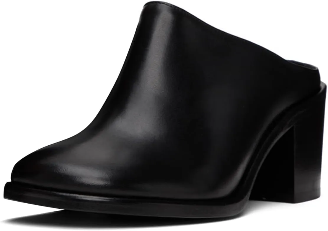 FOWT Women Fashion Closed Round Toe Mules Backless Mid Chunky Block Heels Slip On Comfy Daily Work Dress Shoes Size 4-16 US