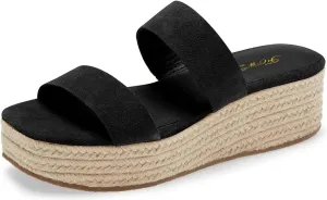 FOWT Women Platform Open Toe Mules Double Strap Espadrille Sandals Slip On Mid Heel Wedges Comfy Casual Dress Shoes Size 4-16 US