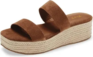 FOWT Women Platform Open Toe Mules Double Strap Espadrille Sandals Slip On Mid Heel Wedges Comfy Casual Dress Shoes Size 4-16 US