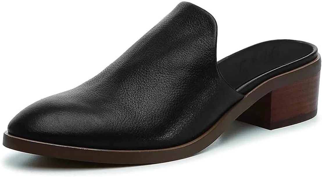 FOWT Women Round Closed Toe Mules Slip On Retro Loafer Low Chunky Block Thick Heel Slides Slippers Backless Pumps Sandals Women Casual Walking Dress Shoes Full Size 4-16 M US