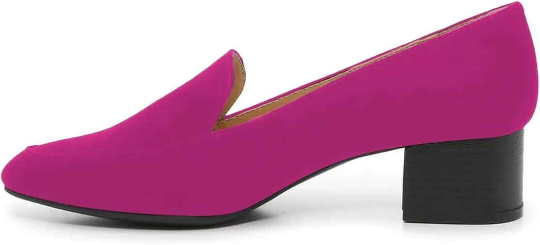 FOWT Women Suede Leather Slip On Side V Cut Loafers Almond Toe Mid Chunky Heel Pumps Casual Comfy Non-Slip Office Party Dress Ladies Shoes US Size 4-16