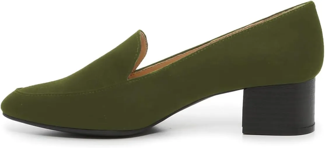 FOWT Women Suede Leather Slip On Side V Cut Loafers Almond Toe Mid Chunky Heel Pumps Casual Comfy Non-Slip Office Party Dress Ladies Shoes US Size 4-16