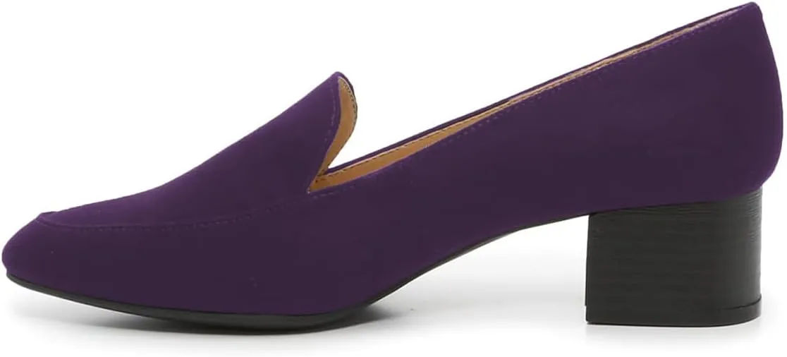 FOWT Women Suede Leather Slip On Side V Cut Loafers Almond Toe Mid Chunky Heel Pumps Casual Comfy Non-Slip Office Party Dress Ladies Shoes US Size 4-16