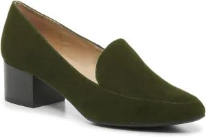 FOWT Women Suede Leather Slip On Side V Cut Loafers Almond Toe Mid Chunky Heel Pumps Casual Comfy Non-Slip Office Party Dress Ladies Shoes US Size 4-16