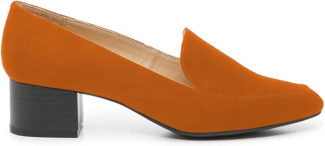 FOWT Women Suede Leather Slip On Side V Cut Loafers Almond Toe Mid Chunky Heel Pumps Casual Comfy Non-Slip Office Party Dress Ladies Shoes US Size 4-16