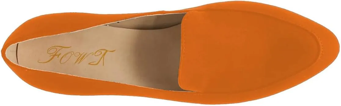 FOWT Women Suede Leather Slip On Side V Cut Loafers Almond Toe Mid Chunky Heel Pumps Casual Comfy Non-Slip Office Party Dress Ladies Shoes US Size 4-16