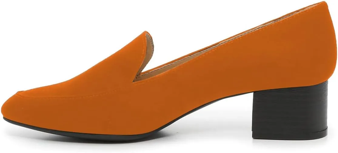 FOWT Women Suede Leather Slip On Side V Cut Loafers Almond Toe Mid Chunky Heel Pumps Casual Comfy Non-Slip Office Party Dress Ladies Shoes US Size 4-16