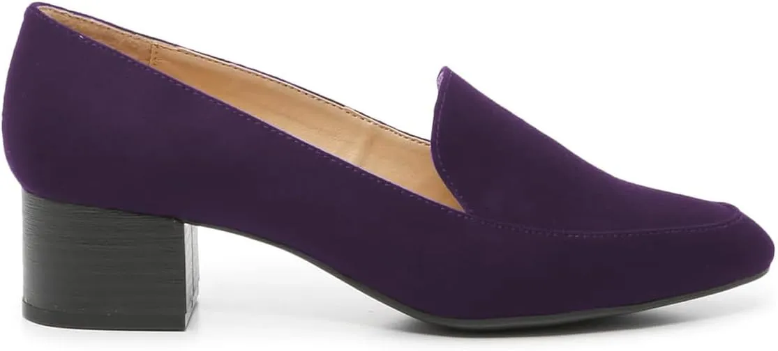 FOWT Women Suede Leather Slip On Side V Cut Loafers Almond Toe Mid Chunky Heel Pumps Casual Comfy Non-Slip Office Party Dress Ladies Shoes US Size 4-16
