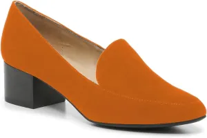 FOWT Women Suede Leather Slip On Side V Cut Loafers Almond Toe Mid Chunky Heel Pumps Casual Comfy Non-Slip Office Party Dress Ladies Shoes US Size 4-16