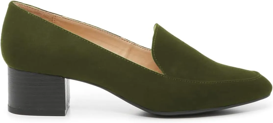 FOWT Women Suede Leather Slip On Side V Cut Loafers Almond Toe Mid Chunky Heel Pumps Casual Comfy Non-Slip Office Party Dress Ladies Shoes US Size 4-16
