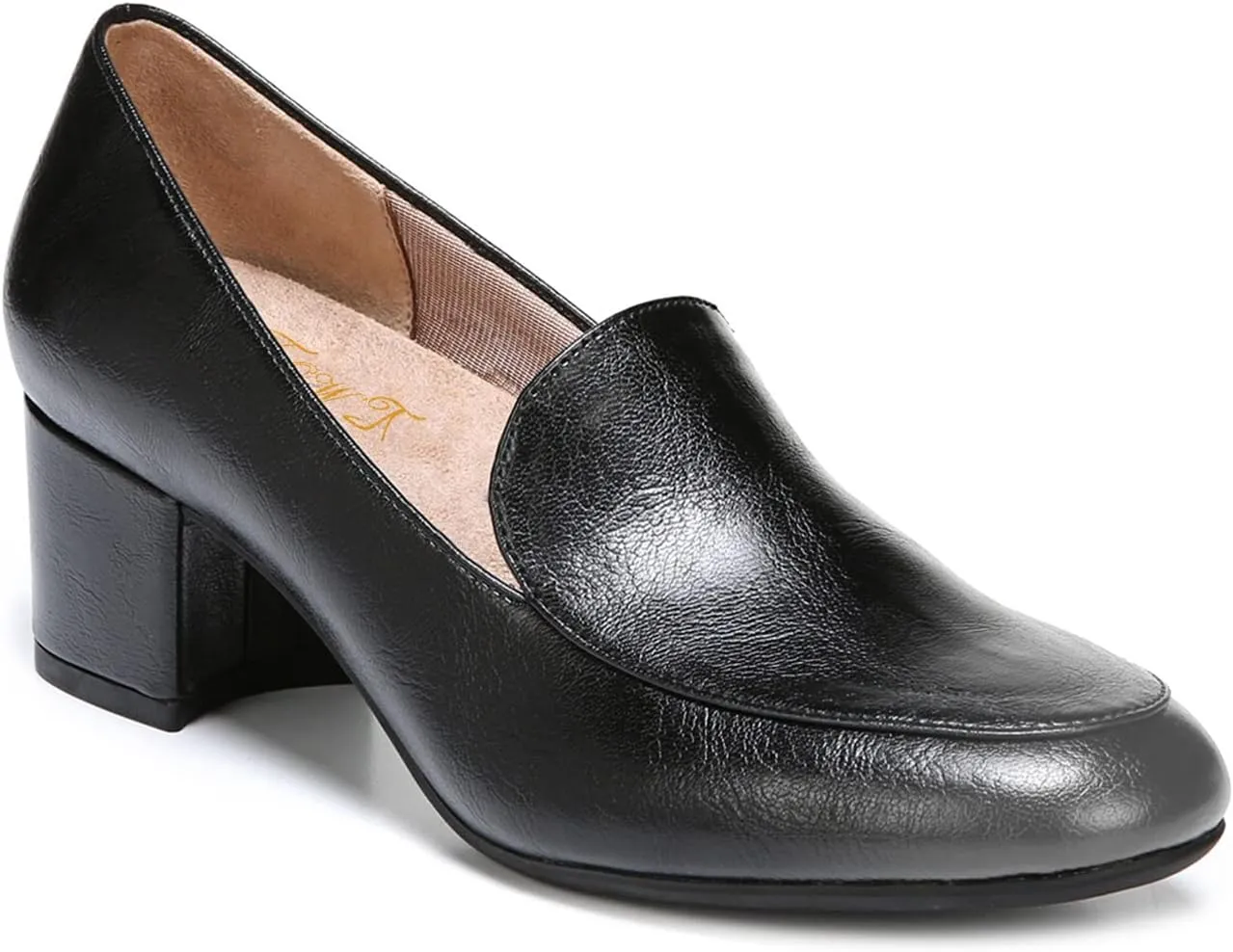 FOWT Women's Classic Black or Two Toned Side V Cut Loafers Ladies Round Toe Mid Chunky Heel Pumps Simple Style Slip On Unisex Shoes for Work Office School 4-16 US Size