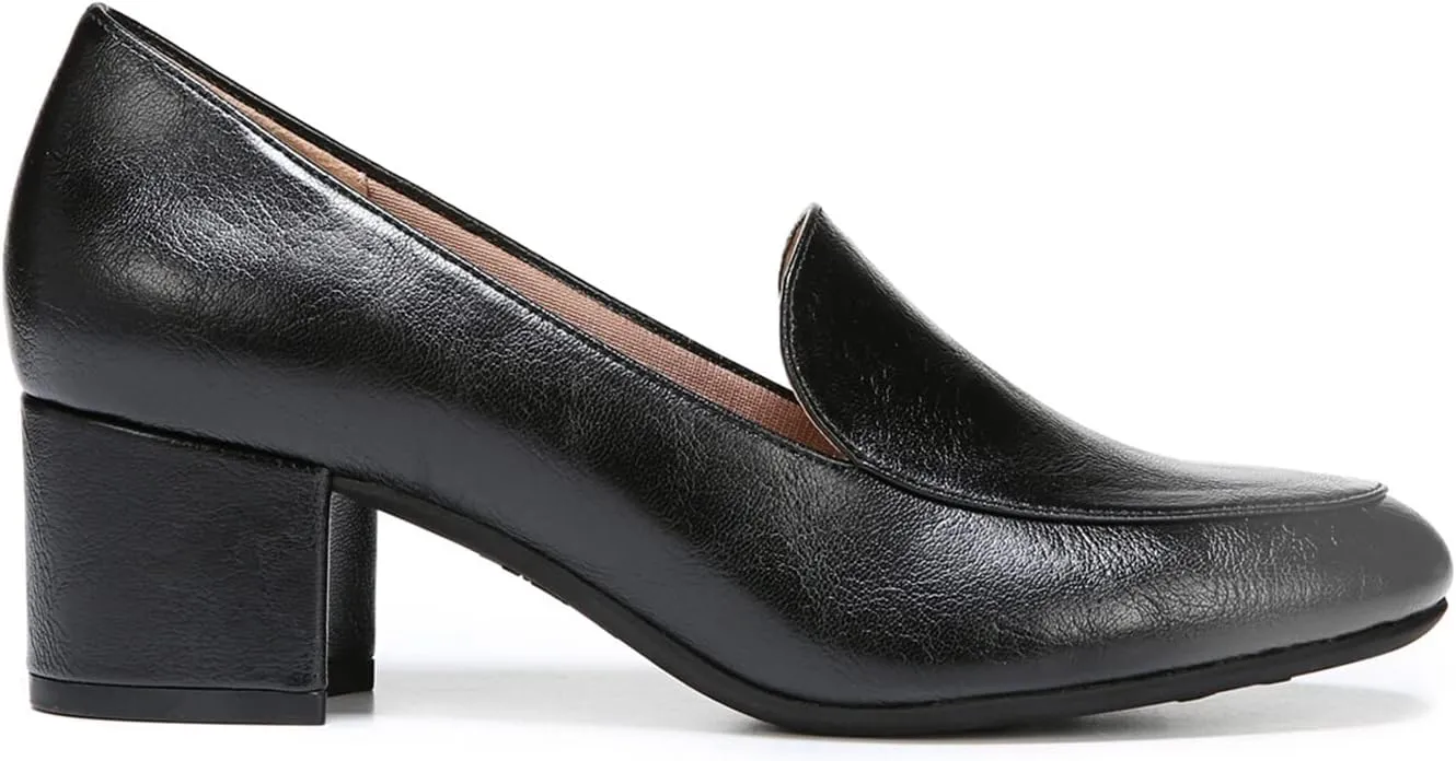 FOWT Women's Classic Black or Two Toned Side V Cut Loafers Ladies Round Toe Mid Chunky Heel Pumps Simple Style Slip On Unisex Shoes for Work Office School 4-16 US Size