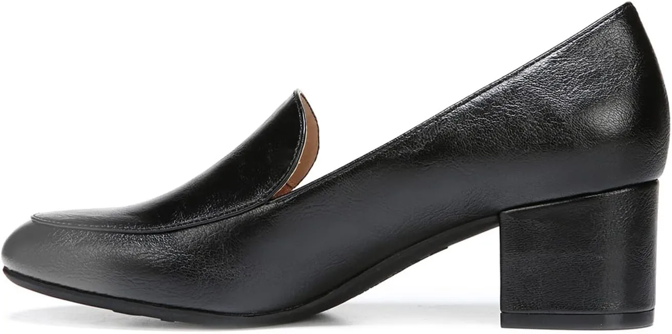 FOWT Women's Classic Black or Two Toned Side V Cut Loafers Ladies Round Toe Mid Chunky Heel Pumps Simple Style Slip On Unisex Shoes for Work Office School 4-16 US Size