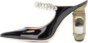 FSJ Women Crystal Chunky Heeled Mules Wedding Sandals Rhinestone Strappy Pumps Pointed Toe Fashion Slippers Slip On Bridal Shoes Size 4-15 US