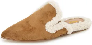 FSJ Women Fur Mules Comfortable Pointed Closed Toe Flat Sandals Slip-On Furry Padded Backless Loafers Casual Slides Slippers Shoes Size 4-16 US