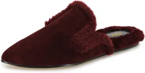 FSJ Women Fur Mules Comfortable Pointed Closed Toe Flat Sandals Slip-On Furry Padded Backless Loafers Casual Slides Slippers Shoes Size 4-16 US