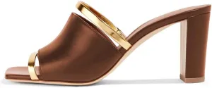 FSJ Women Open Peep Toe High Heel Slide Sandals Backless Slip on Clog Mules Gold Band Casual Shoes Size 4-15 US