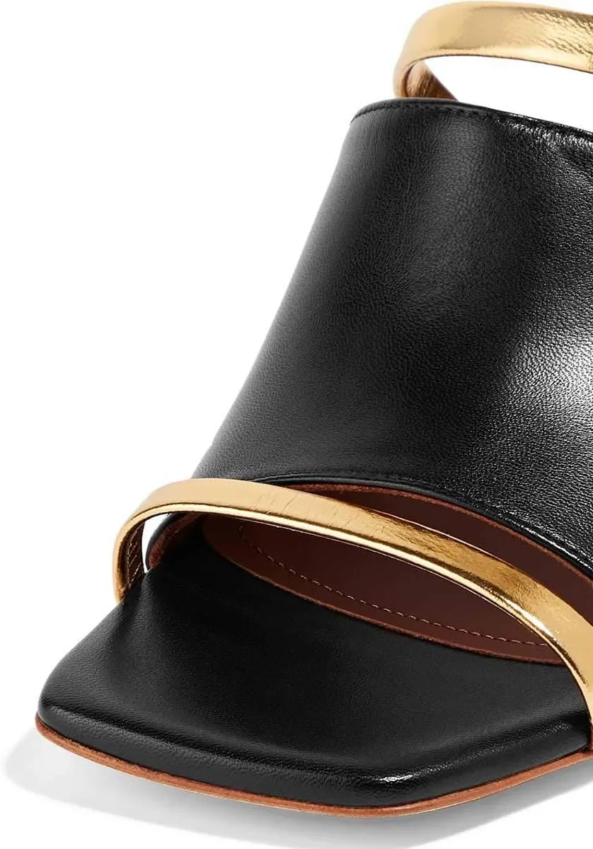 FSJ Women Open Peep Toe High Heel Slide Sandals Backless Slip on Clog Mules Gold Band Casual Shoes Size 4-15 US