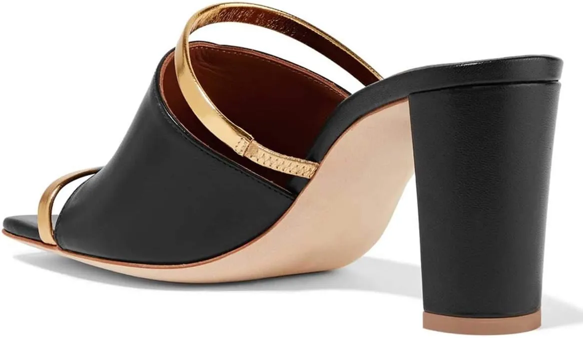FSJ Women Open Peep Toe High Heel Slide Sandals Backless Slip on Clog Mules Gold Band Casual Shoes Size 4-15 US