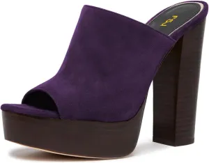 FSJ Women Open Toe Mules Platform Clogs Block High Heel Slides Sandal Wooden Chunky Heel Casual Summer Dressy Slippers Shoes Size 4-16 US