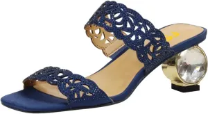 FSJ Women Stylish Cutout Open Toe Mules Slip On Round Crystal Low Heel Prom Evening Dress Slide Sandals Size 4-15 US