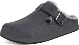 Fur Lined Clogs for Women Men | Suede Winter Slippers with Arch Support | Slip on Mules Potato Shoes with Removable Cushion Footbed | Warm Home House Shoes