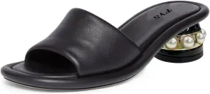 FYS Women Comfortable Open Toe Slip On Mules Pearls Low Block Heels Single Band Slide Sandals Summer Casual Slipper Shoes Size 4-15 US