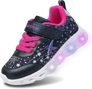 GEERX LUMI Kid Girls Light Up Shoes Toddler Flashing Lights Sneakers Sparkle Glitter Star Tennis Shoe (Toddler, Little Kid)