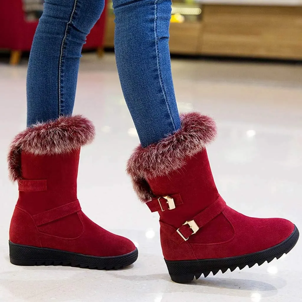 Gibobby Womens Flat Boots,Women Snow Boots Bucket Warm Ankle Booties Comfortable Winter Slip On Booties Outdoor Shoes