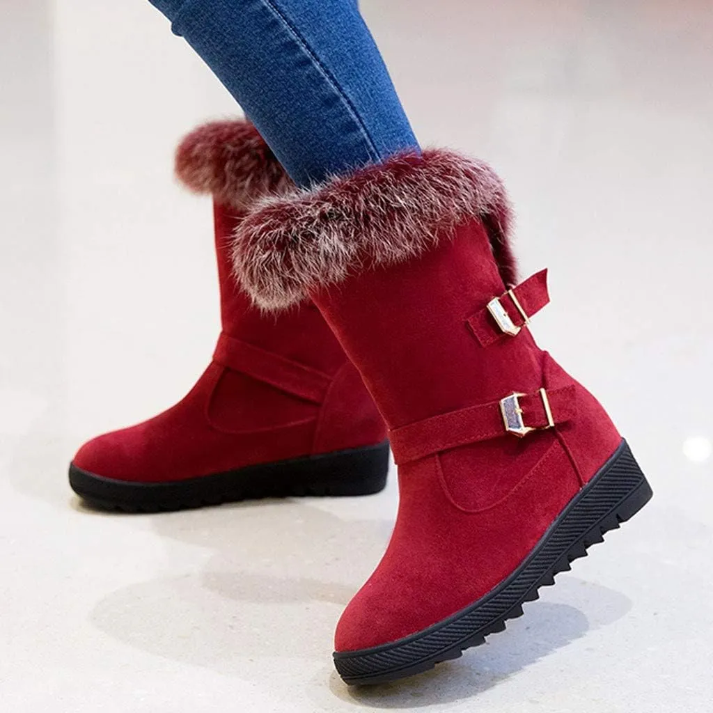 Gibobby Womens Flat Boots,Women Snow Boots Bucket Warm Ankle Booties Comfortable Winter Slip On Booties Outdoor Shoes