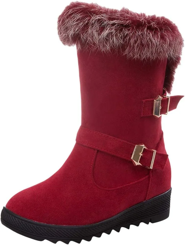 Gibobby Womens Flat Boots,Women Snow Boots Bucket Warm Ankle Booties Comfortable Winter Slip On Booties Outdoor Shoes