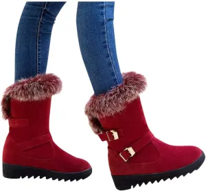 Gibobby Womens Flat Boots,Women Snow Boots Bucket Warm Ankle Booties Comfortable Winter Slip On Booties Outdoor Shoes