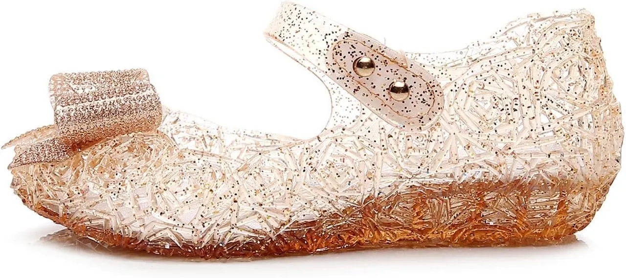 Glitter Jelly Sandals for Girls Kids Dance Party Cosplay Birthday Dress Up Shoes Bowknot Princess Flat Fancy Mary Jane Shoes