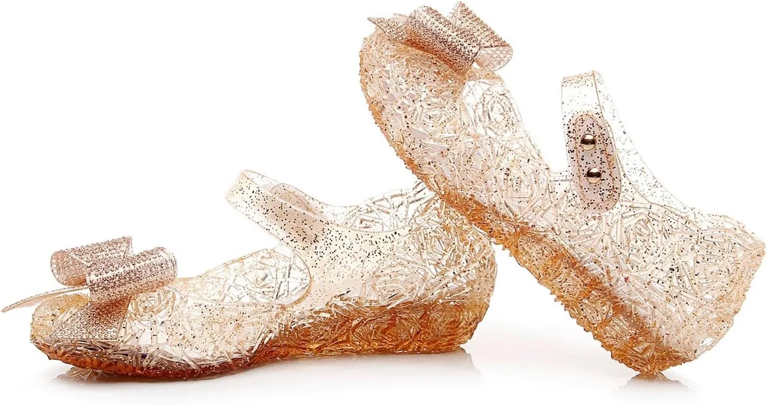 Glitter Jelly Sandals for Girls Kids Dance Party Cosplay Birthday Dress Up Shoes Bowknot Princess Flat Fancy Mary Jane Shoes