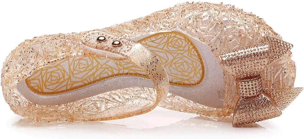 Glitter Jelly Sandals for Girls Kids Dance Party Cosplay Birthday Dress Up Shoes Bowknot Princess Flat Fancy Mary Jane Shoes
