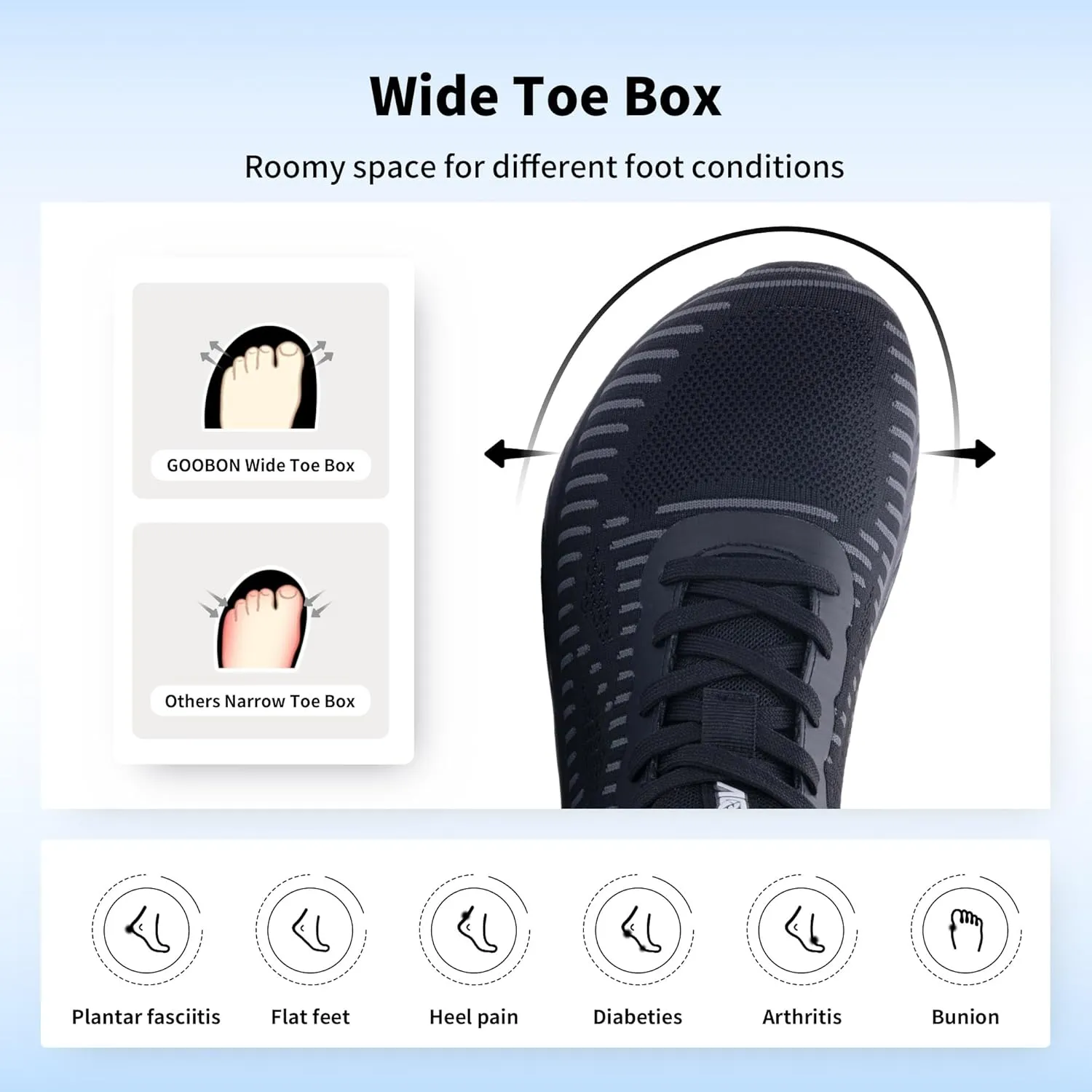 GOOBON Men's Wide Toe Box Walking Shoes with Arch Support Orthotic Tennis Sneakers for Plantar Fasciitis Bunions Flat Feet