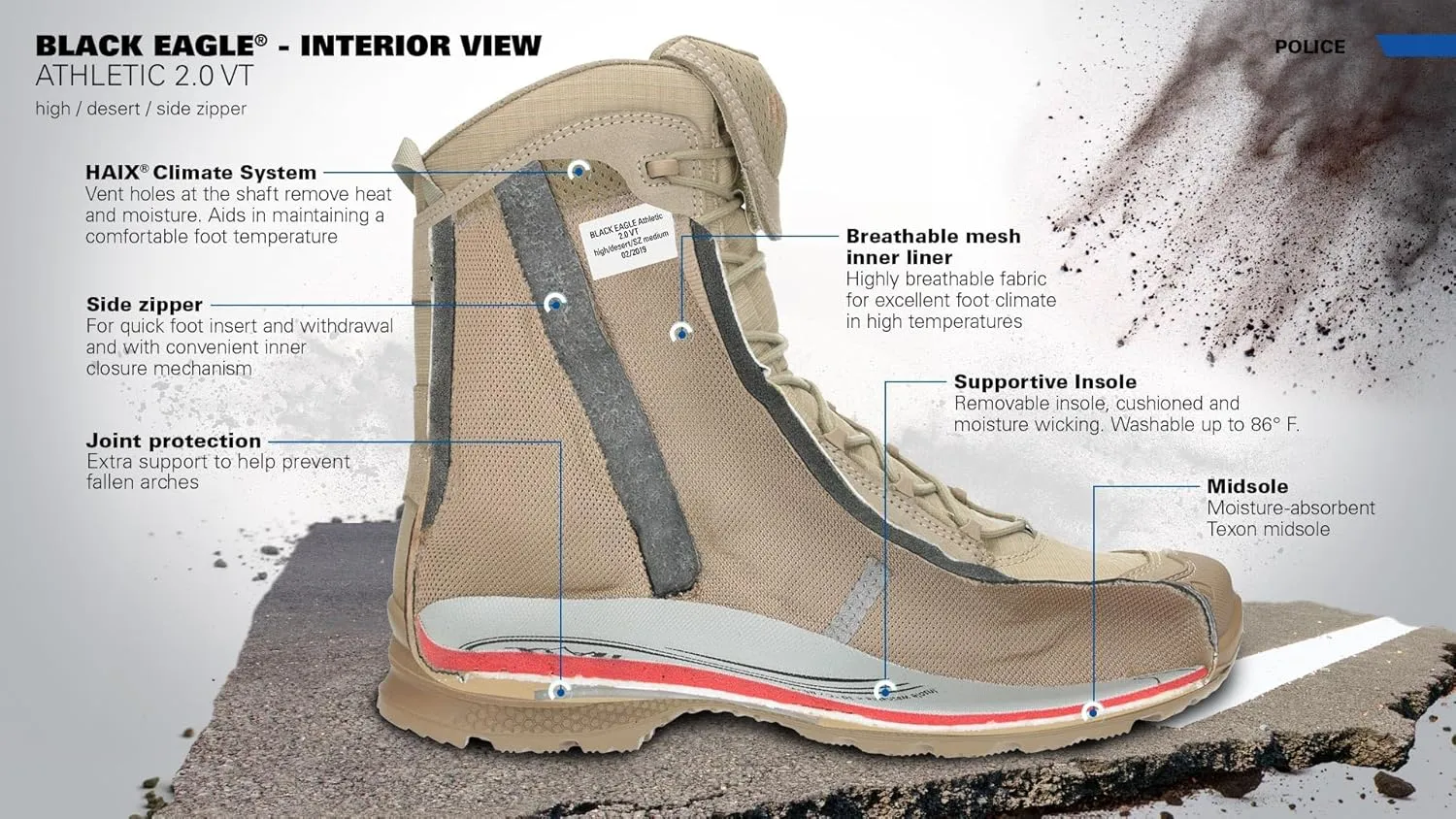 HAIX Black Eagle Athletic 2.0 VT High Side Zip Desert, Medium Width, Super Lightweight Tactical Boots, Quick Drying And Breathable Work Boots, Desert Tan