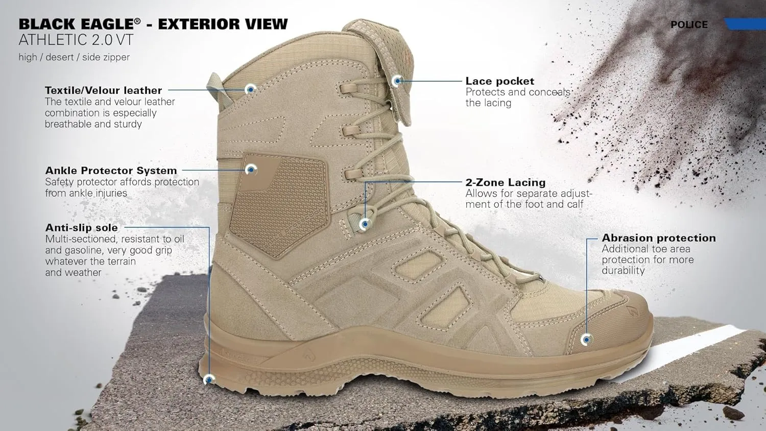HAIX Black Eagle Athletic 2.0 VT High Side Zip Desert, Medium Width, Super Lightweight Tactical Boots, Quick Drying And Breathable Work Boots, Desert Tan