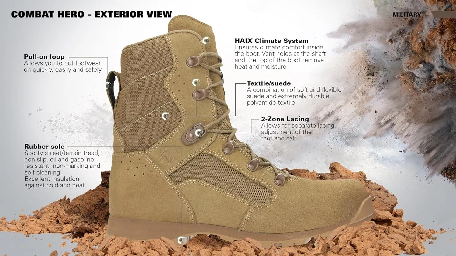 HAIX Boots - Combat Hero Military Boots - Meet AR 670-1 Military Gear Requirements, Tactical Performance, Coyote