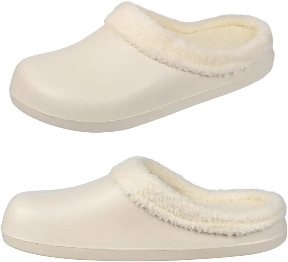 Harssidanzar Mens Womens Fur Lined Clogs Winter Garden Shoes Unisex Warm House Slippers Indoor Outdoor Mules HU202US