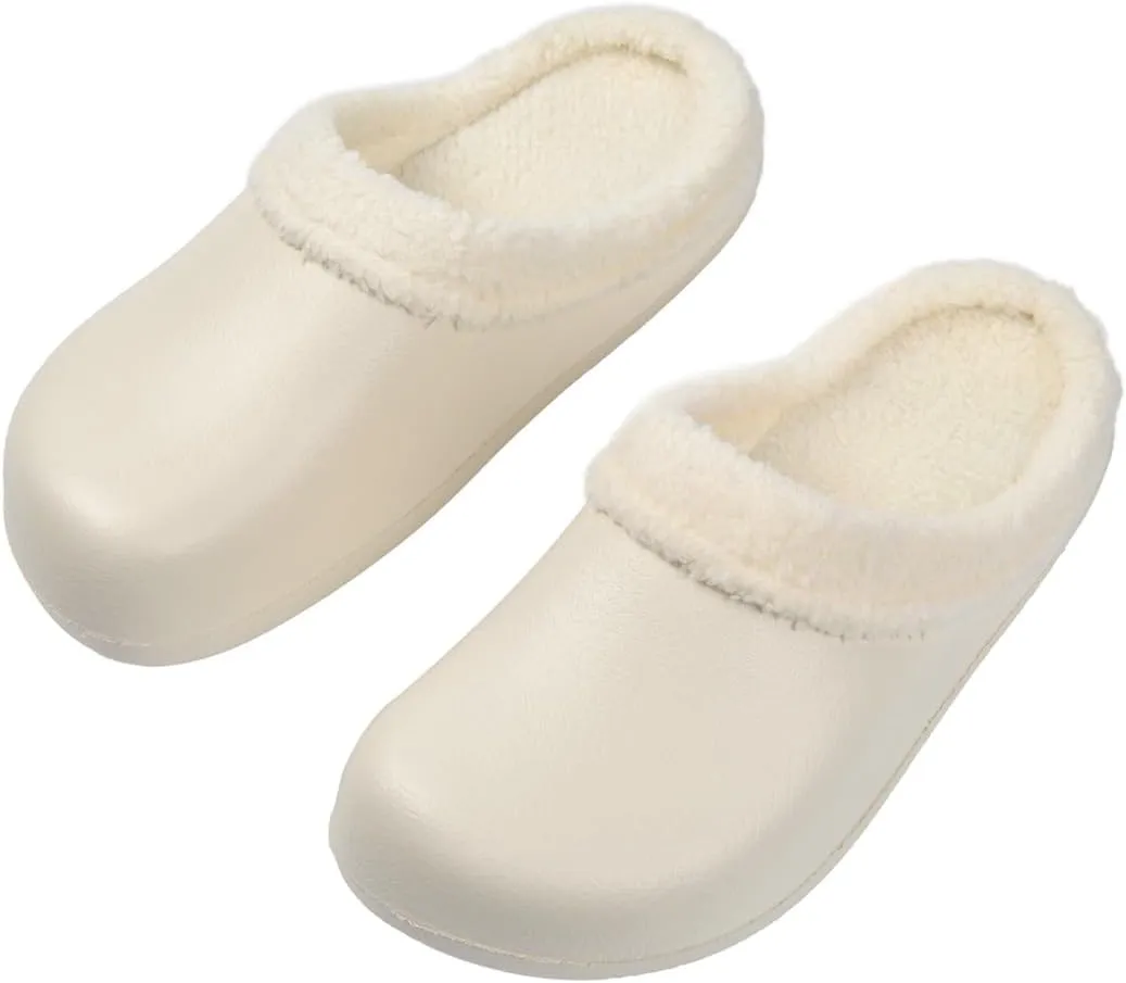 Harssidanzar Mens Womens Fur Lined Clogs Winter Garden Shoes Unisex Warm House Slippers Indoor Outdoor Mules HU202US