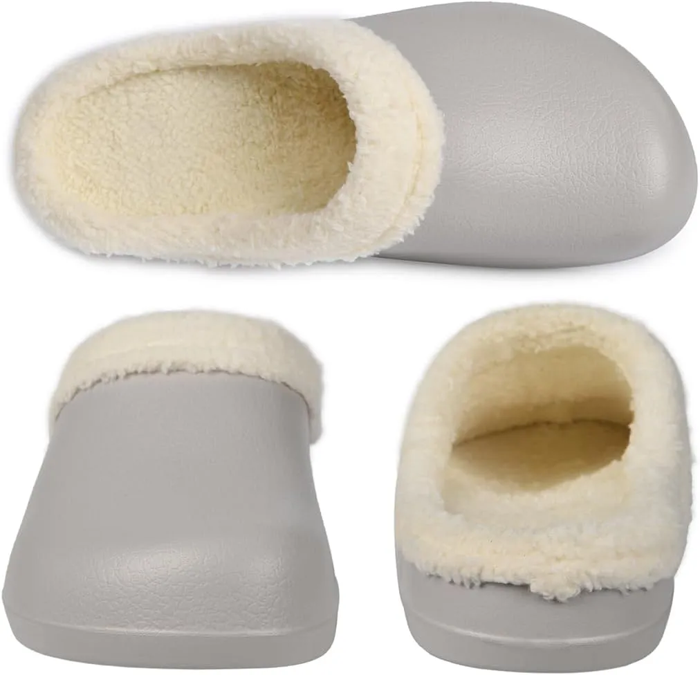 Harssidanzar Mens Womens Fur Lined Clogs Winter Garden Shoes Unisex Warm House Slippers Indoor Outdoor Mules HU202US
