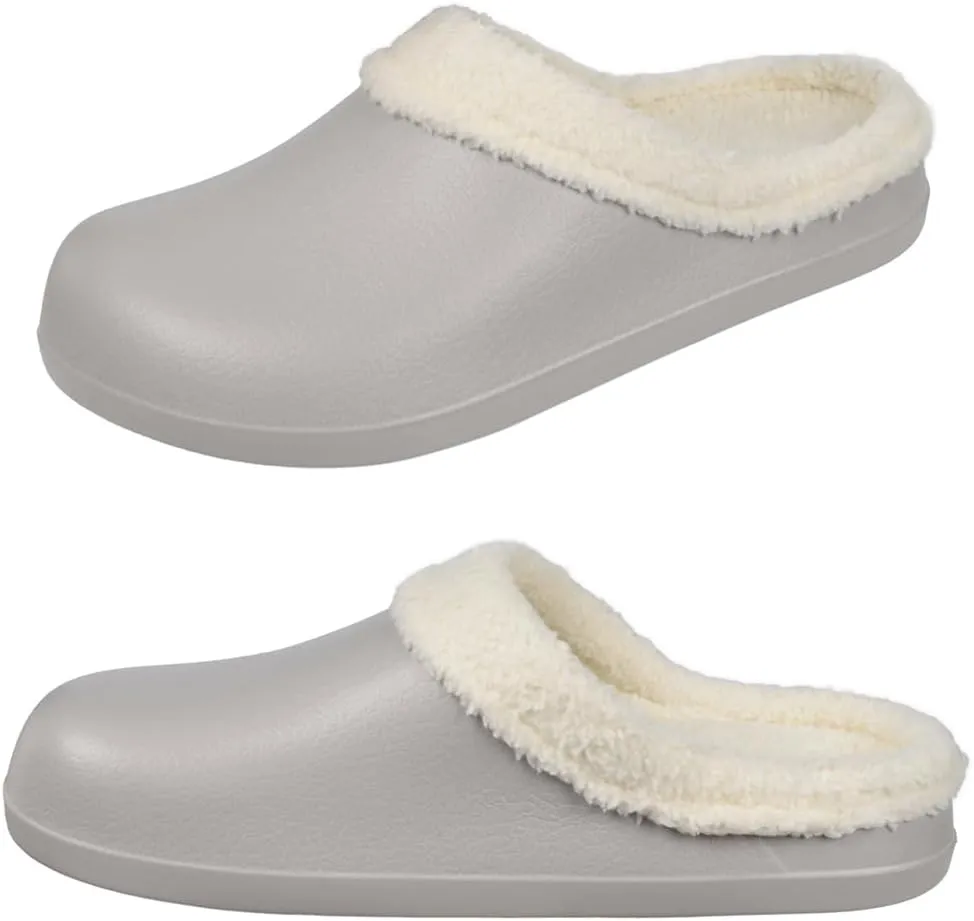 Harssidanzar Mens Womens Fur Lined Clogs Winter Garden Shoes Unisex Warm House Slippers Indoor Outdoor Mules HU202US
