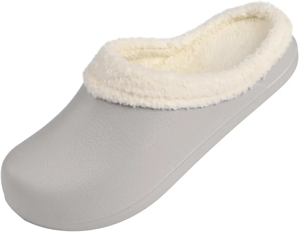 Harssidanzar Mens Womens Fur Lined Clogs Winter Garden Shoes Unisex Warm House Slippers Indoor Outdoor Mules HU202US